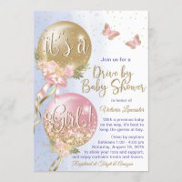 Balloons Butterfly Covid Drive By Baby Shower Invitation