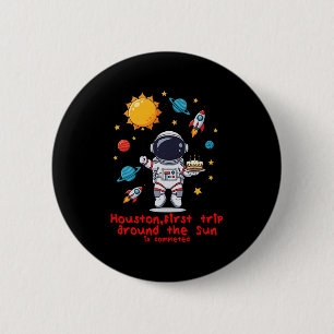 Balloons Cake And Candles Perfect One Year Old Cel Button