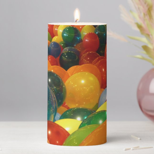 Balloons Colorful Party Design Pillar Candle (In Situ)