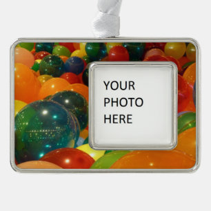 Balloons Colorful Party Design Silver Plated Framed Ornament