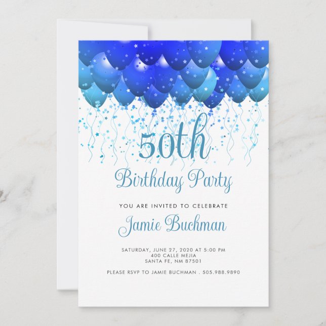 Balloons Confetti 50th Birthday Party Invitation (Front)