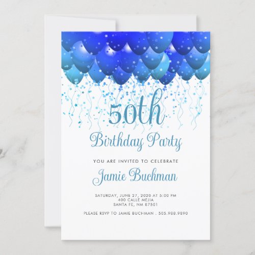 Balloons Confetti 50th Birthday Party Invitation