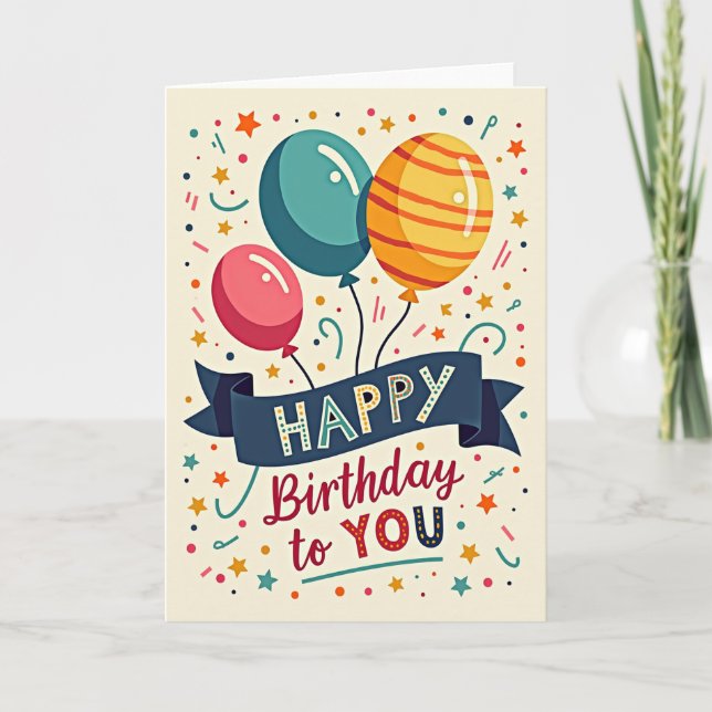 Balloons Confetti Birthday Card (Front)