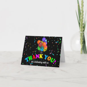 Balloons & Confetti on Black Thank You Card