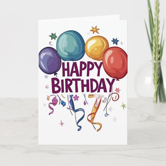 Balloons, Confetti, Stars Happy Birthday Card (Front)
