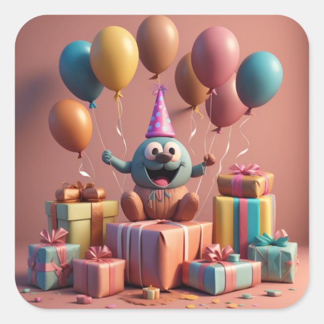Balloons cute artwork square sticker (Front)
