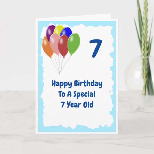 Balloons Design Personalised 7th Birthday Card