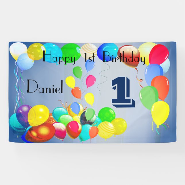 Balloons Design Personalized Happy 1st Birthday Banner (Horizontal)
