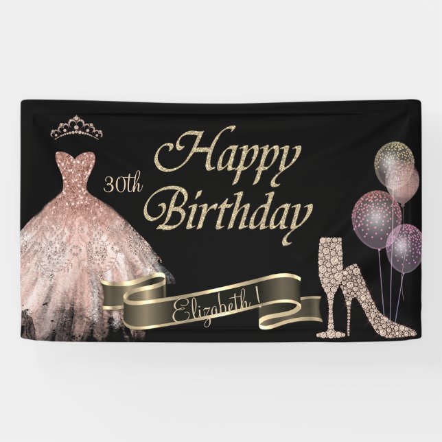 Balloons,Diamonds Glass,Heel, Dress, Black Banner (Horizontal)
