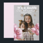Balloons Double Celebration Photo Kids Birthday  Invitation<br><div class="desc">Minimal Birthday Invitation Template is perfect for double celebration birthday party. This first birthday invitation features a modern fun handwritten font,  a simple layout with photo. Easily add a photo onto the backside for a personal touch.</div>