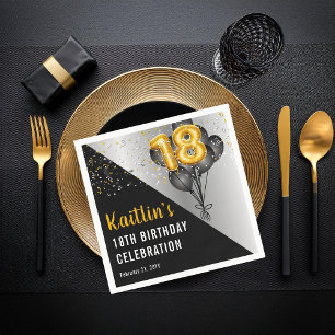 Balloons Elegant Black Gold 18th Birthday Party Napkins