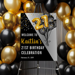 Balloons Elegant Black   Gold 21st Birthday Party  Foam Board