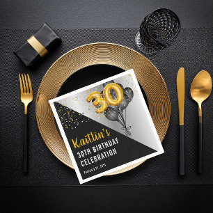 Balloons Elegant Black Gold 30th Birthday Party Napkins