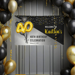 Balloons Elegant Black Gold 40th Birthday Party Banner