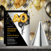 Balloons Elegant Black | Gold 40th Birthday Party Invitation