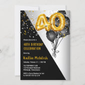 Balloons Elegant Black | Gold 40th Birthday Party Invitation (Front)