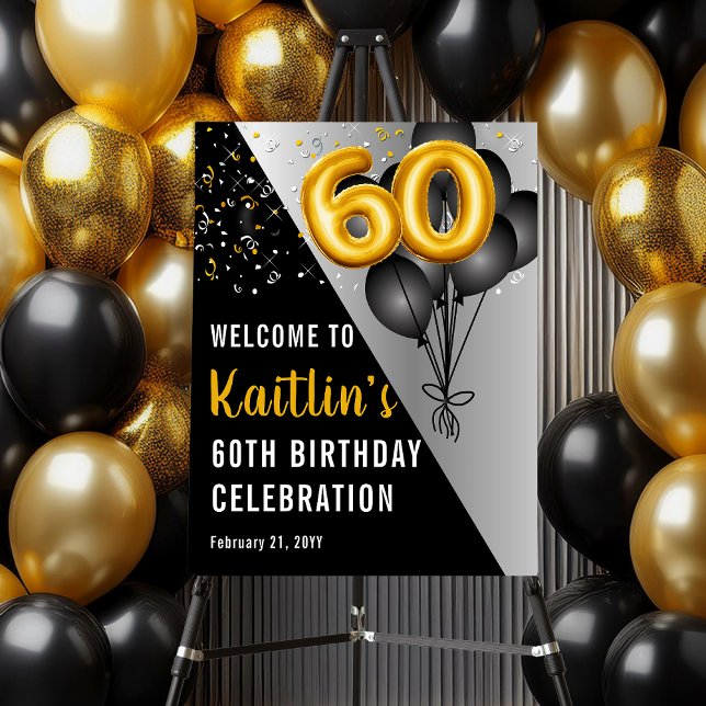 Balloons Elegant Black | Gold 60th Birthday Party  Foam Board (Elegant Black Balloons and Gold Tone Balloon Numbers 60th Birthday Party Foam Board Poster Sign)