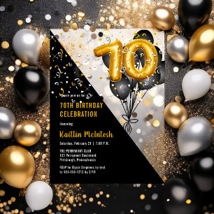 Balloons Elegant Black Gold 70th Birthday Party Acrylic Invitations