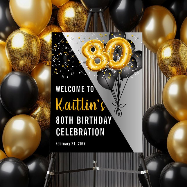 Balloons Elegant Black | Gold 80th Birthday Party  Foam Board (Elegant Black Balloons and Gold Tone Balloon Numbers 80th Birthday Party Foam Board Poster Sign)