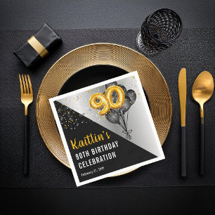 Balloons Elegant Black   Gold 90th Birthday Party  Napkins