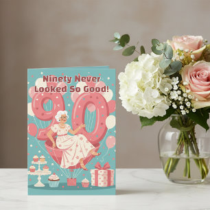 Balloons Elegant Woman's 90th Birthday Greeting Card