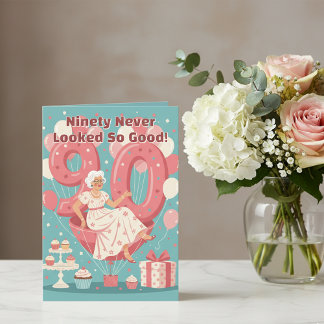 Balloons Elegant Woman's 90th Birthday Greeting Card