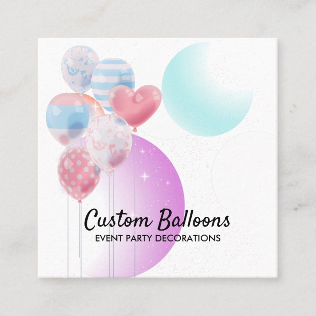Balloons Event Party Decoration Organisation Square Business Card (Front)
