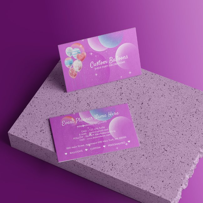 Balloons Event Party Planner Decoration Purple Business Card