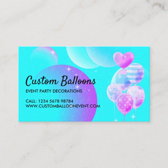 Balloons Event Party Planner Decoration Teal Business Card