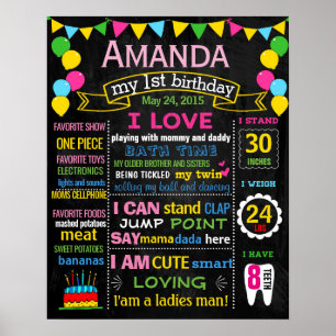 Balloons first birthday chalkboard sign poster 233