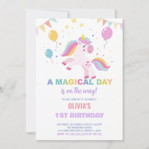 Balloons Flags Unicorns Birthday Invitations