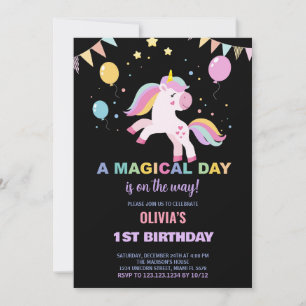 Balloons Flags Unicorns Birthday Invitations