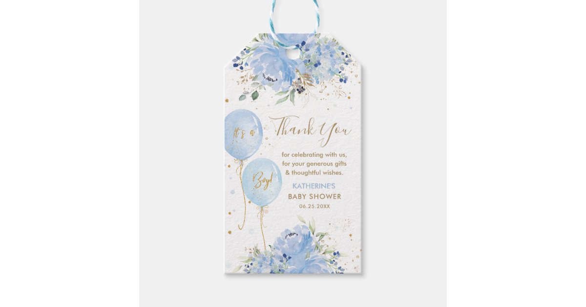 Balloons Floral Boy Baby Shower Thank You Favor Gift Tags | Zazzle