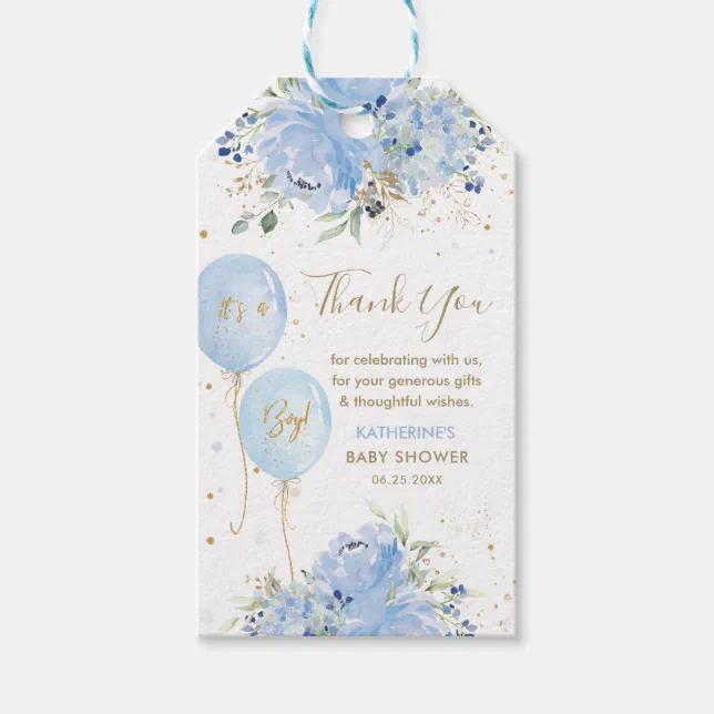 Balloons Floral Boy Baby Shower Thank You Favor Gift Tags | Zazzle