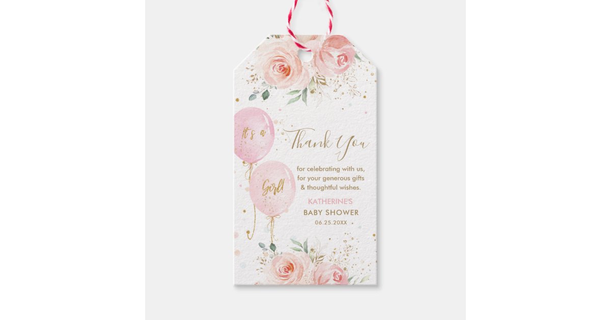 Balloons Floral Girl Baby Shower Thank You Favor Gift Tags | Zazzle
