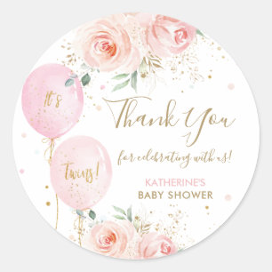 Balloons Floral Twins Baby Shower Thank You Favor Classic Round Sticker