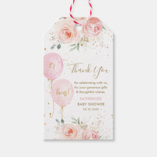 Balloons Floral Twins Baby Shower Thank You Favor Gift Tags