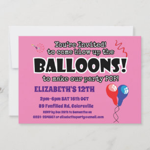 BALLOONS fun ready to pop birthday Invitation