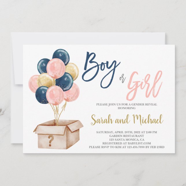 Balloons Gender reveal Invitation (Front)