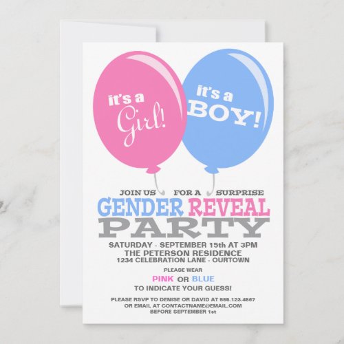 Balloons Gender Reveal Party Invitation