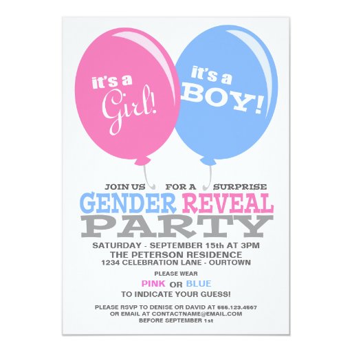 Balloons Gender Reveal Party Invitation | Zazzle