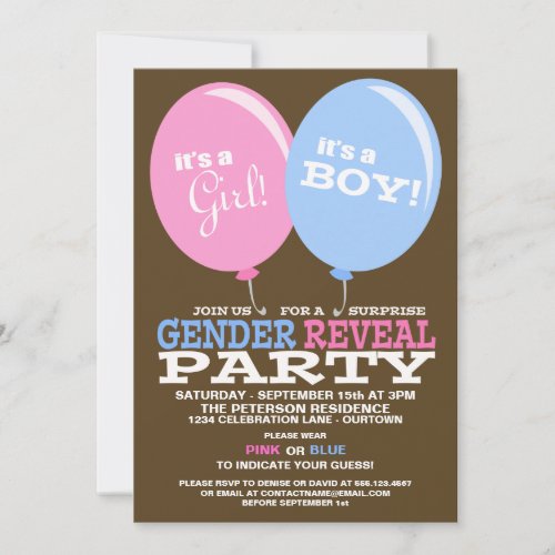 Balloons Gender Reveal Party Invitation