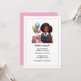 Balloons & Gifts Modern Girl Birthday Invitation