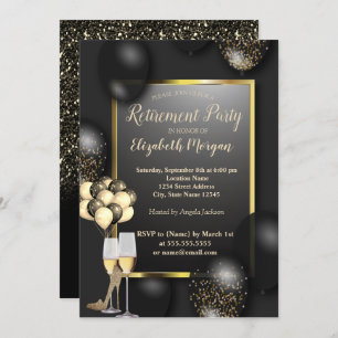 Balloons, Glas,High Heels,Black Retirement Invitation