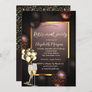 Balloons, Glas,High Heels Burgundy Retirement    Invitation