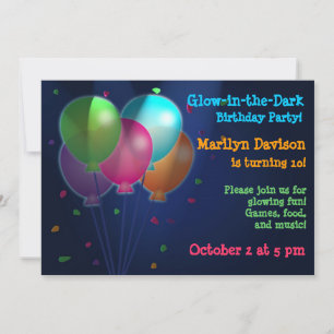Balloons Glow in the Dark Party Invitations