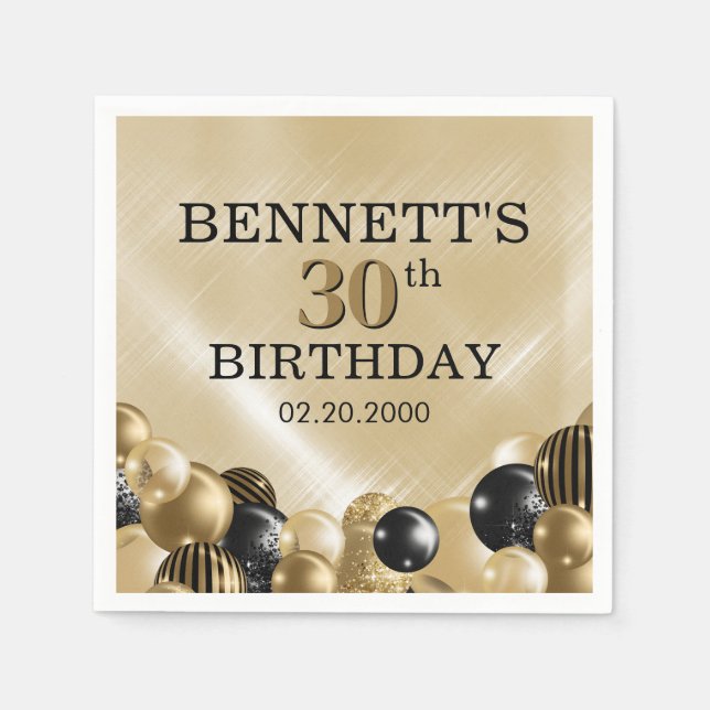 Balloons Gold Birthday Napkins (Front)