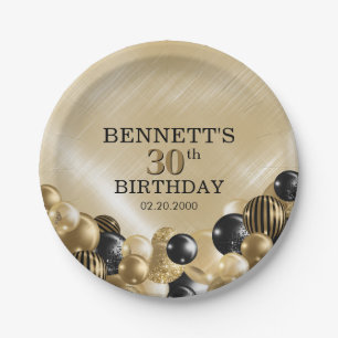 Balloons Gold Birthday Paper Plates