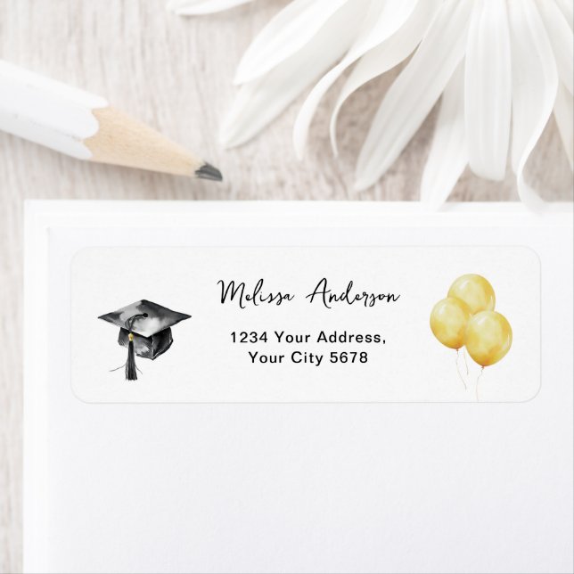 Balloons Graduation Party Hat Address Label (Insitu)