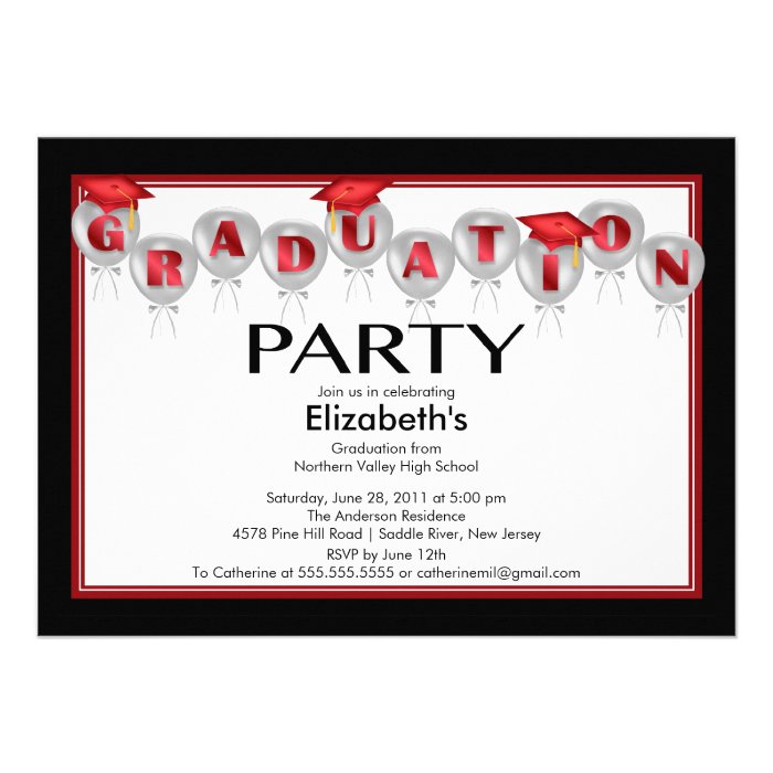 Balloons Graduation Party Invitation Red Cap